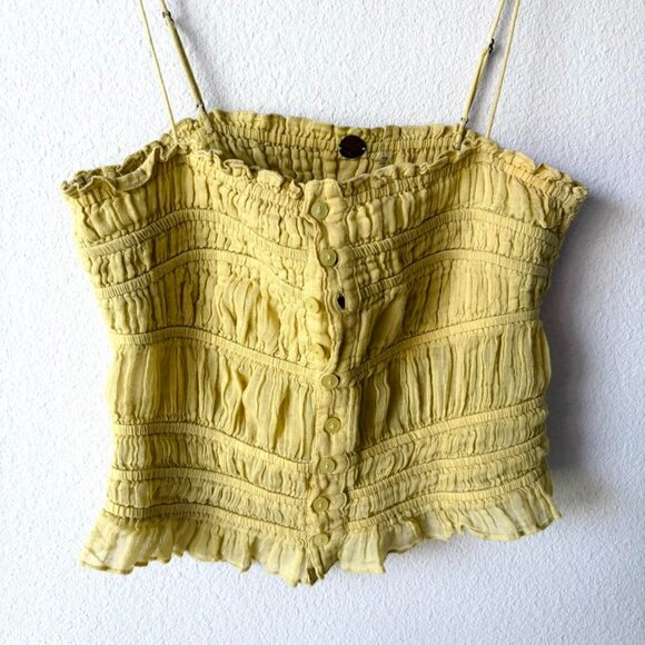 Free People Yellow-Green Cami Tank Top Button Up Women's Small - Picture 1 of 4